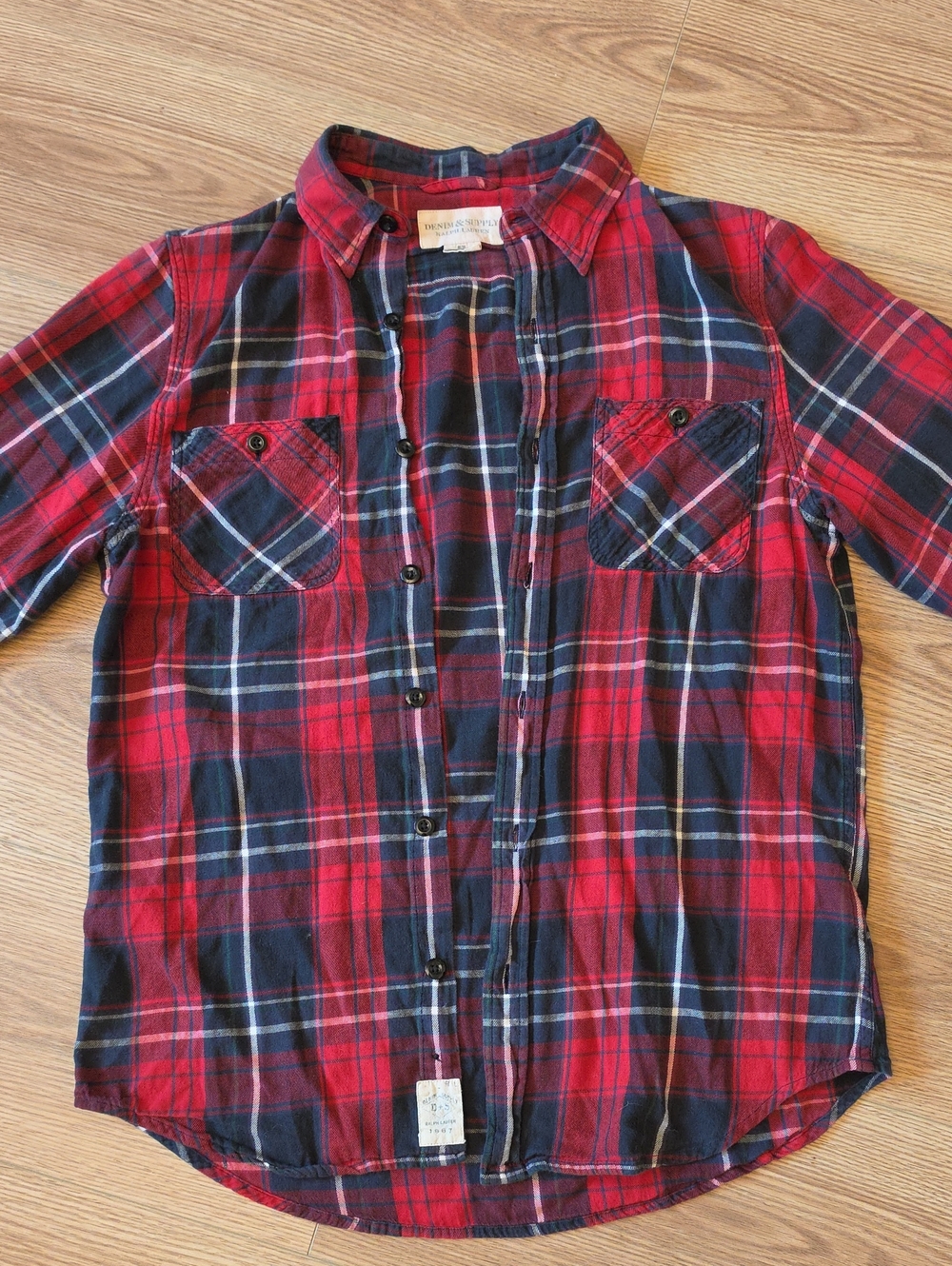 Ralph Lauren Red and Navy Plaid Cotton Button-Down Shirt